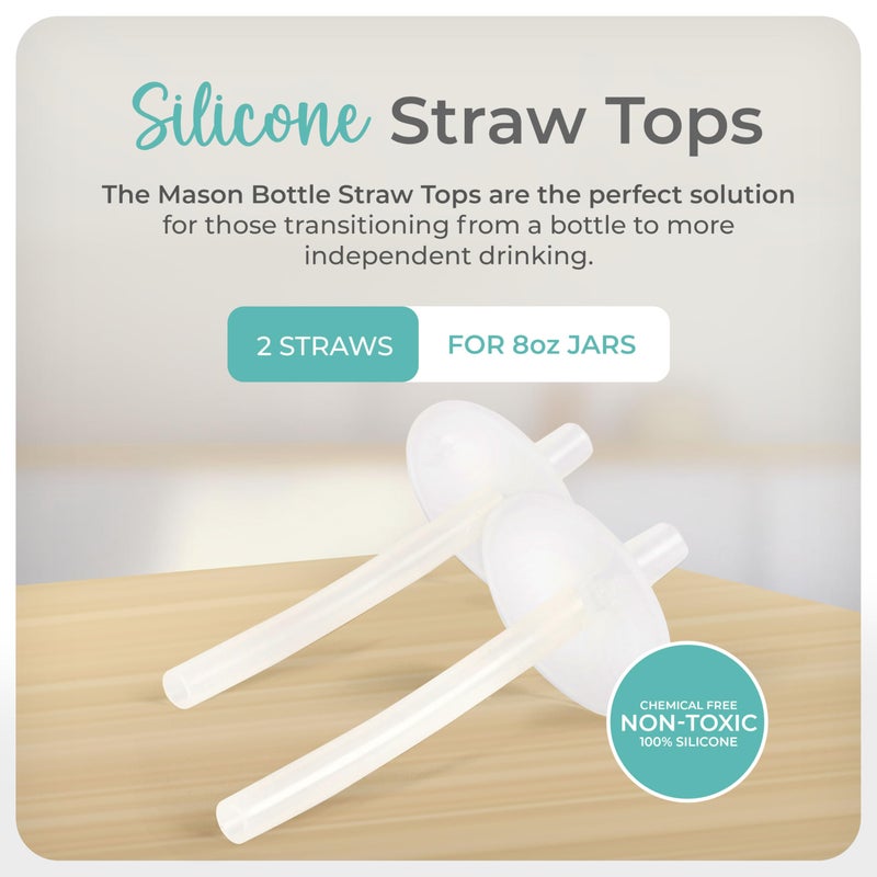 Mason Bottle Silicone Straw Toppers (2-Pack) â€“ Sippy Cup Straw Replacement, Fits 8oz Regular-Mouth Mason Jars â€“ BPA-Free, Non-Toxic, Dishwasher Safe, Made in USA - Image 2